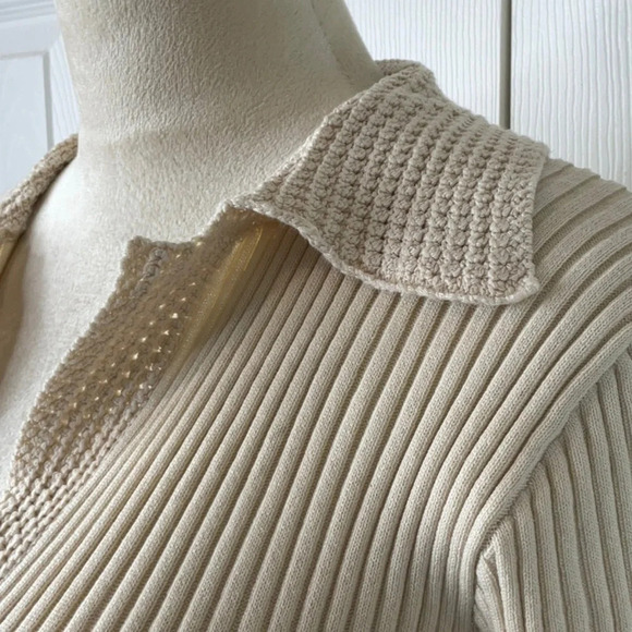 Joie Dress Women's Beige Knit Ribbed Collared Short Sleeve Maxi NWOT Size L - Picture 8 of 12